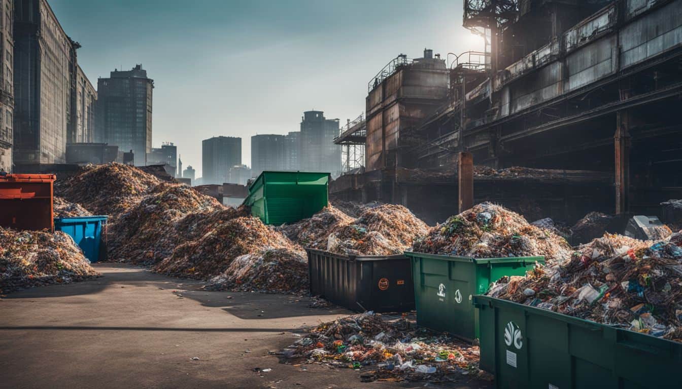 Various waste management solutions displayed in an industrial setting.