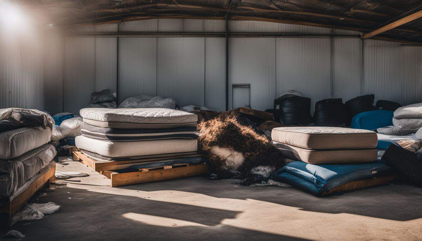 An old mattress being recycled at a local recycling centre.